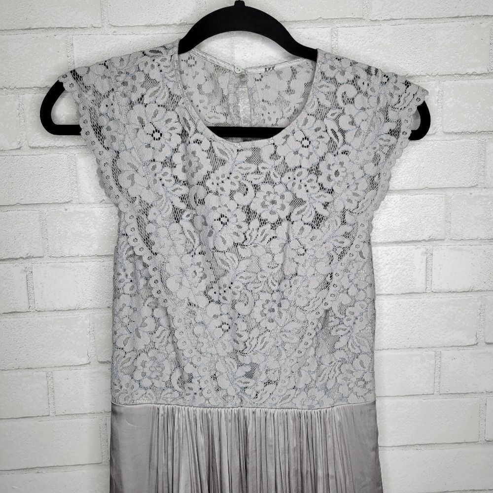 H & M Gray Silver Lace Satin Formal Dress - Picture 2 of 5